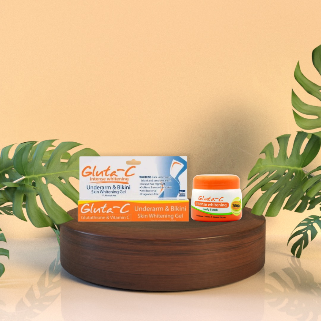 2 Gluta C Glutathione Intense Whitening Body Scrub & Underarm and Bikini Whitening Gel